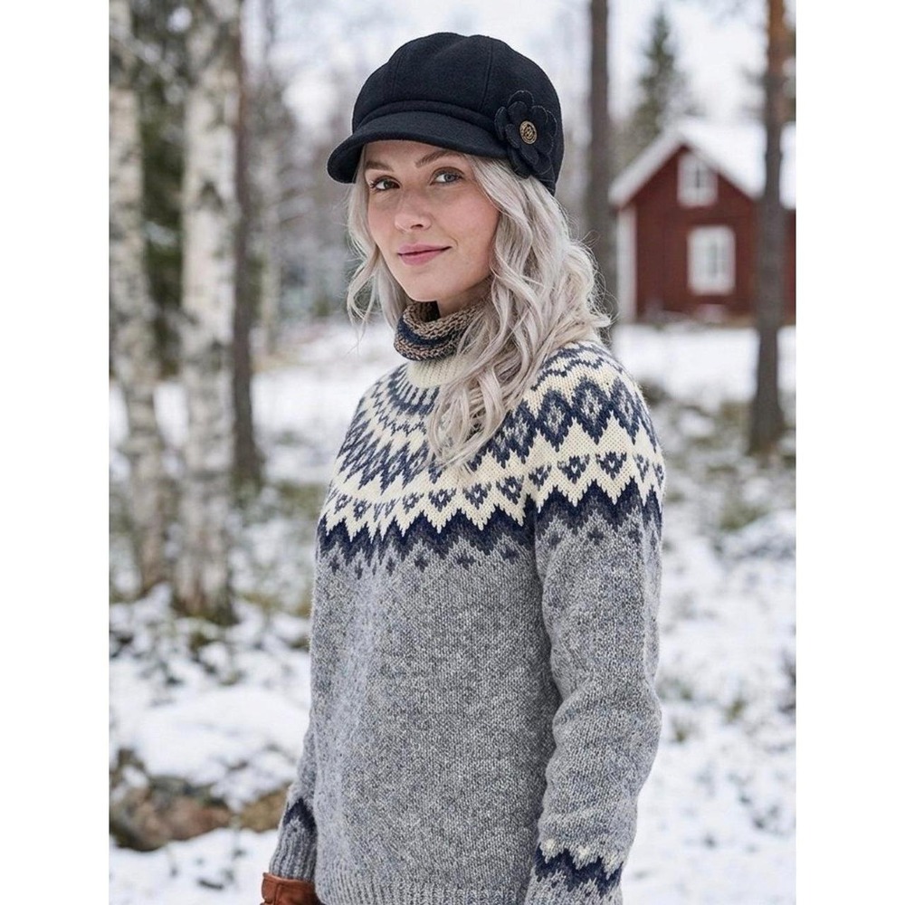 Women's newsboy style black wool blend hat
